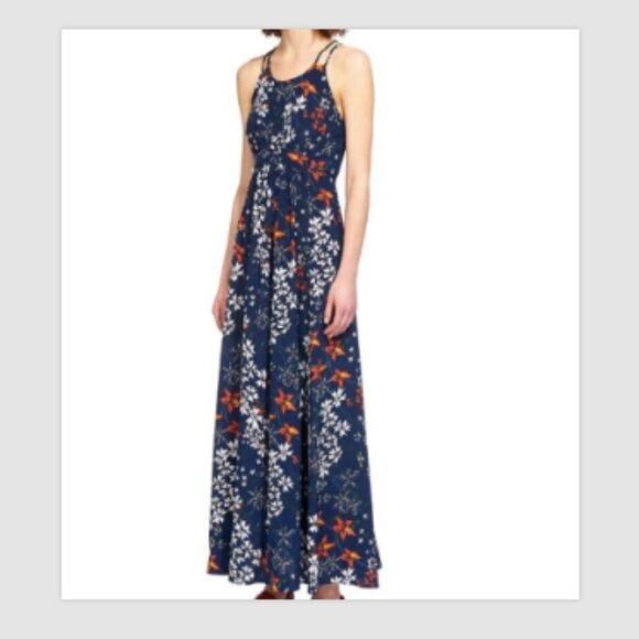 Whistles Bluebell 100% Silk Buena Strap Maxi Dress Blue Floral Print Size 6 - Picture 3 of 8